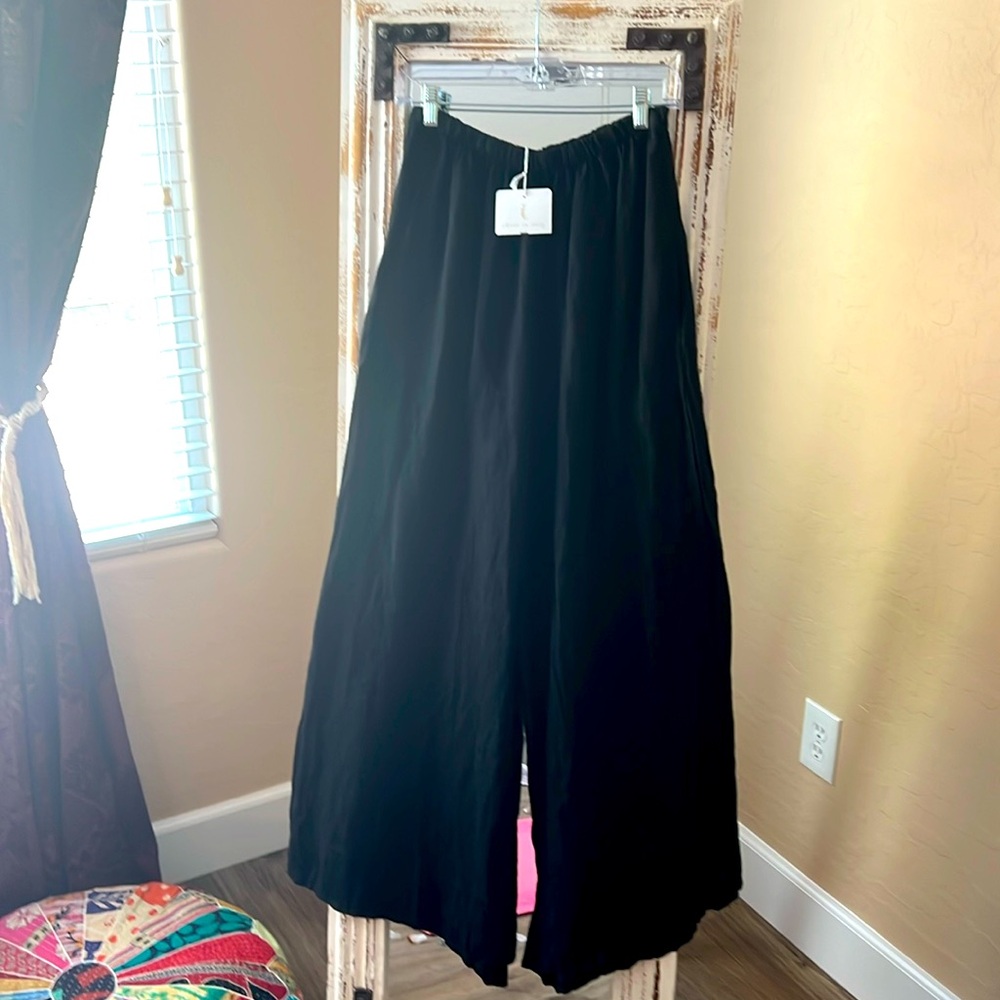 Women’s NWT Black 100% Linen Wide Leg Pants Made in Italy